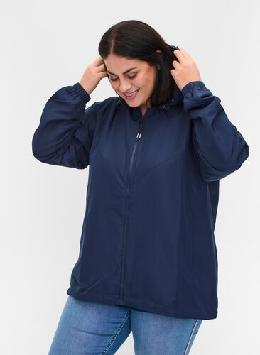 Kort jakke med hætte og justerbar bund, Navy Blazer, Model image number 0