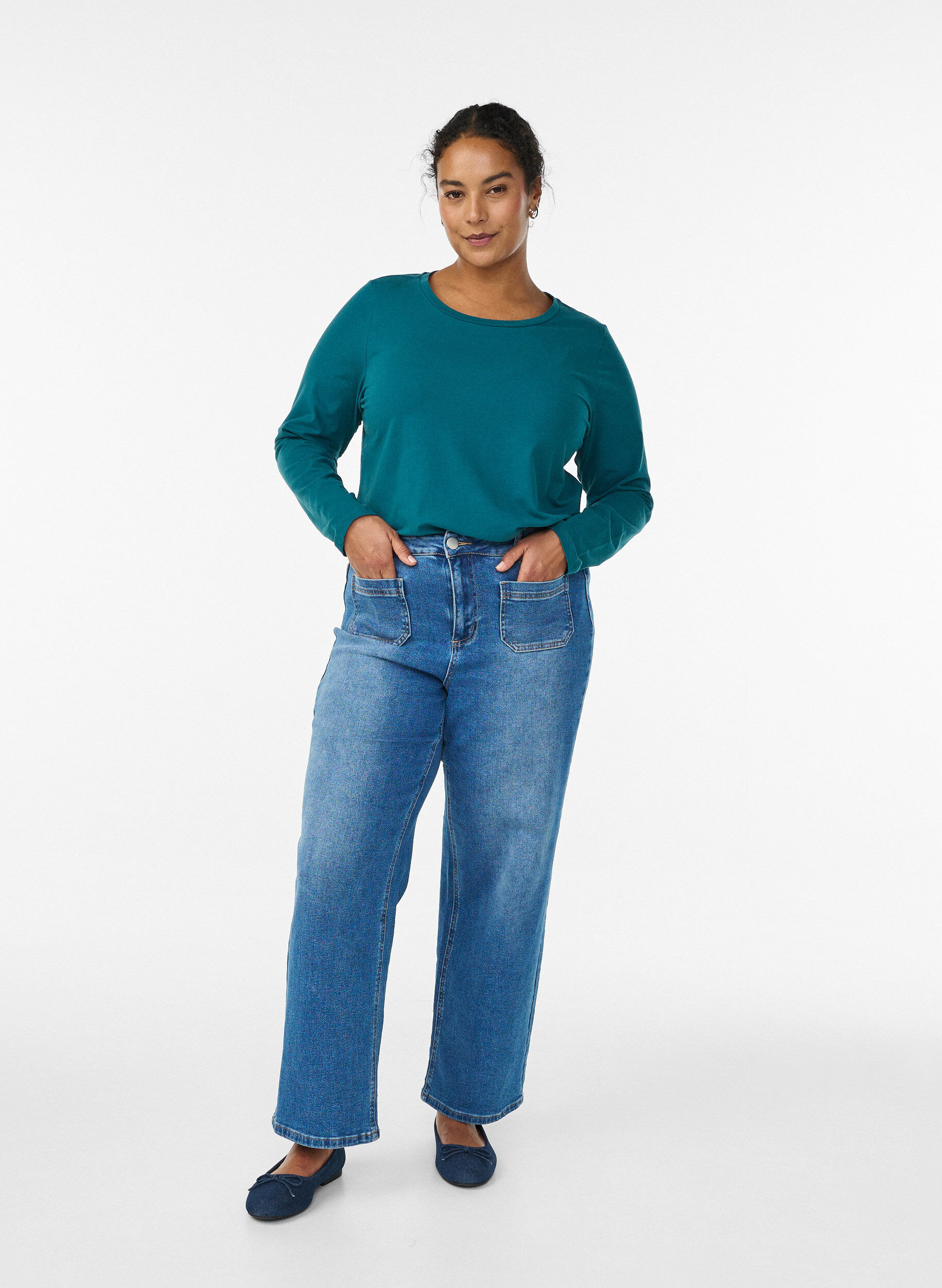 ZizziBasis jerseybluse med lange &aelig;rmer, Gr&oslash;n, Model image number 1
