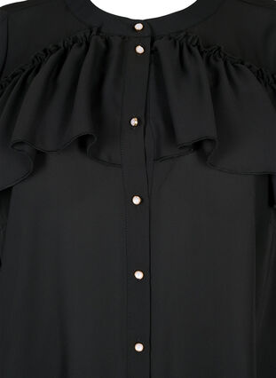 Flæse skjortebluse med perleknapper, Black, Packshot image number 2