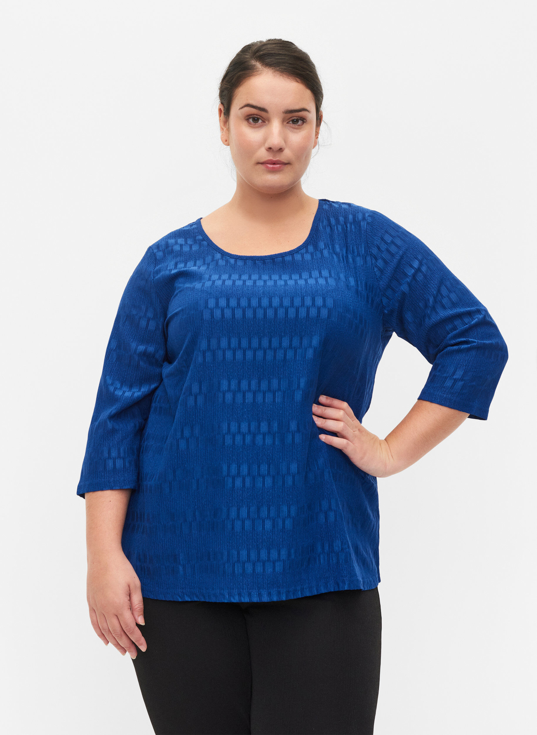 Zizzi M&oslash;nstret bluse med 3/4 &aelig;rmer, Surf the web, Model image number 0