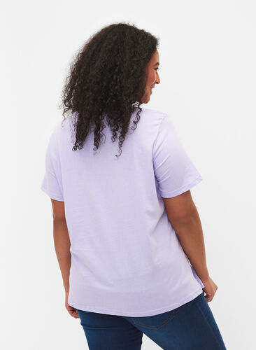 Bomulds t-shirt med rund hals og tryk, Lavender FACE, Model image number 1