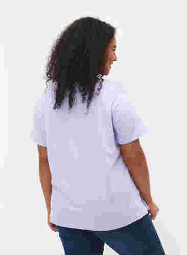 Bomulds t-shirt med rund hals og tryk, Lavender FACE, Model image number 1