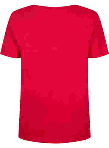 T-shirt i bomuld med broderi anglaise, Tango Red, Packshot image number 1