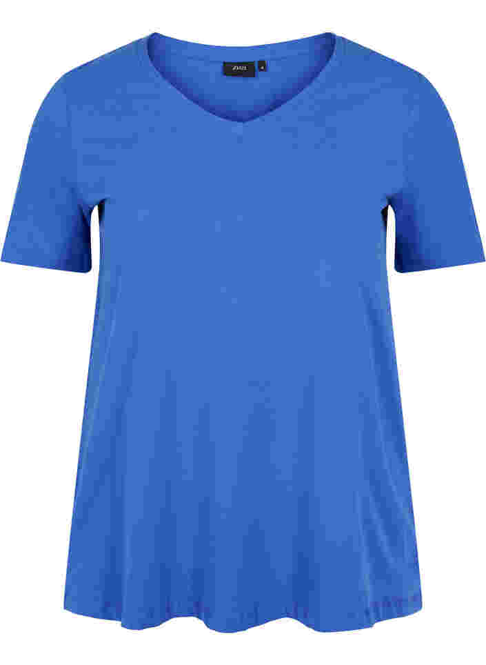 Basis t-shirt med v-hals, Dazzling Blue, Packshot image number 0