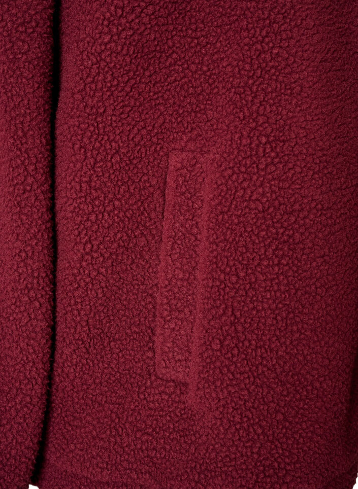 Teddyjakke med hulm&oslash;nsterb&aring;nd og h&oslash;j krave, R&oslash;d, Packshot image number 3