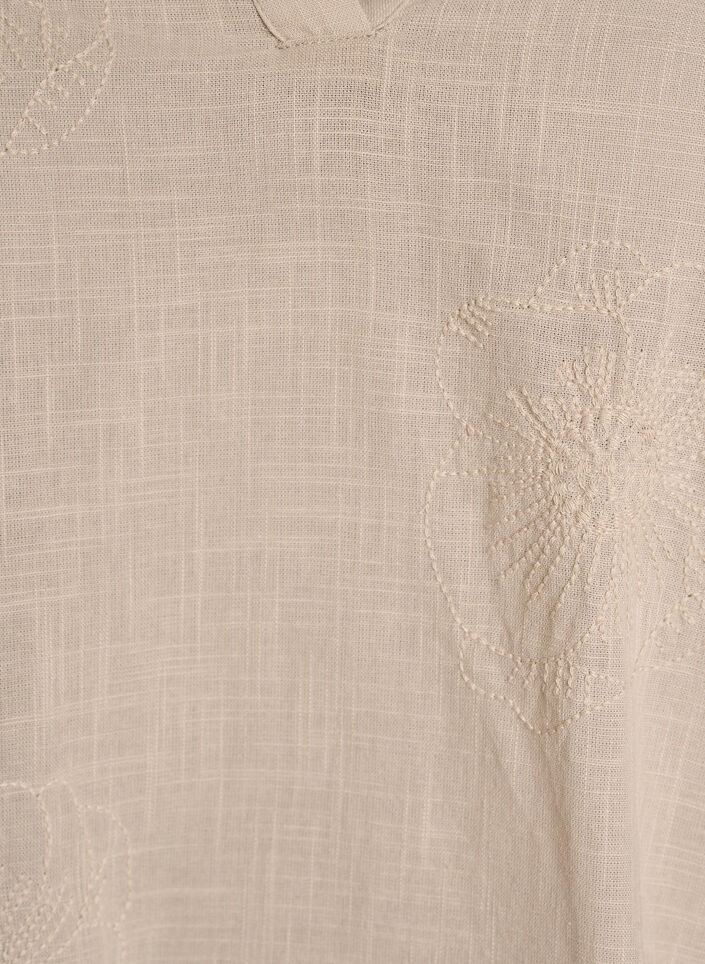 Bluse i bomuld med broderede detaljer og 3/4 &aelig;rmer, Beige, Packshot image number 2