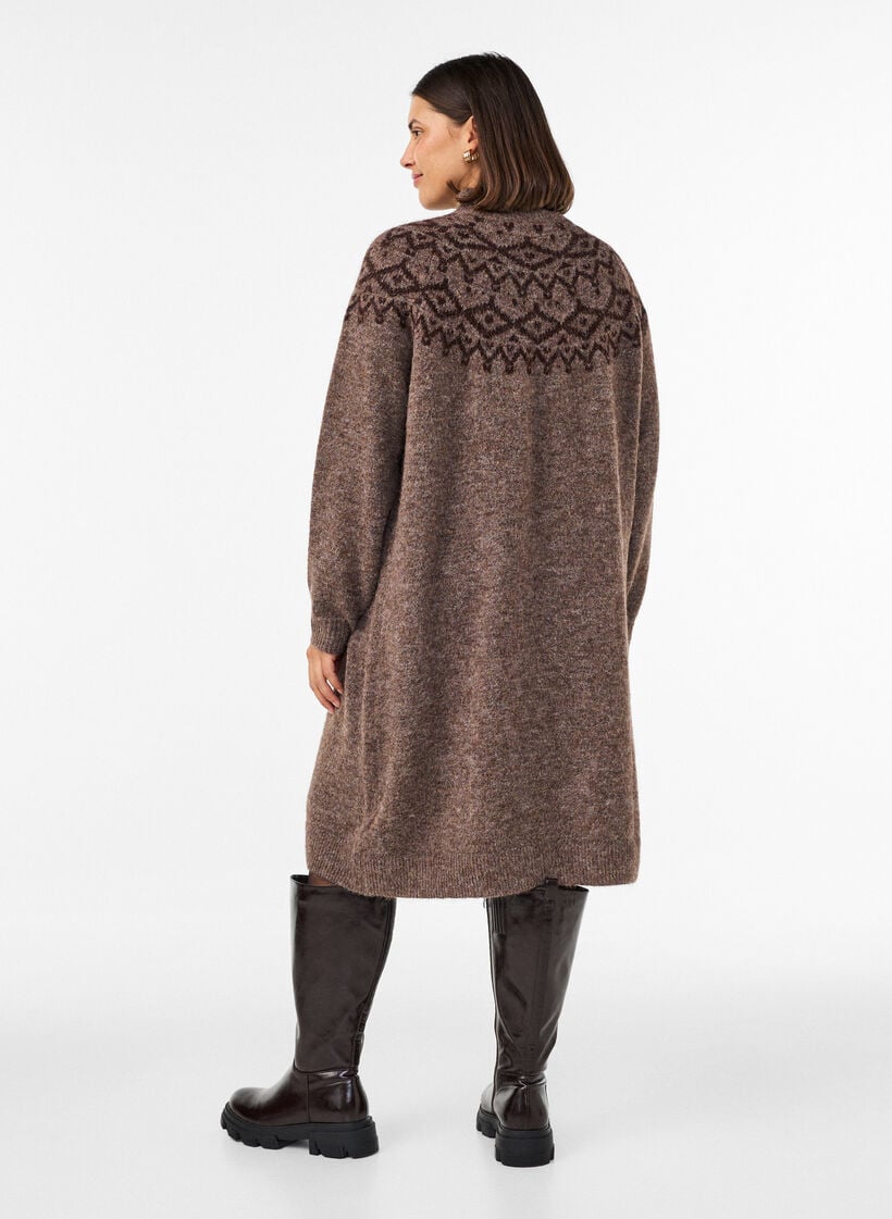 Strikkjole med jacquardm&oslash;nster, Brun, Model image number 2