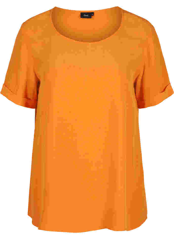 Kortærmet bluse i viskose, Orange Peel, Packshot image number 0