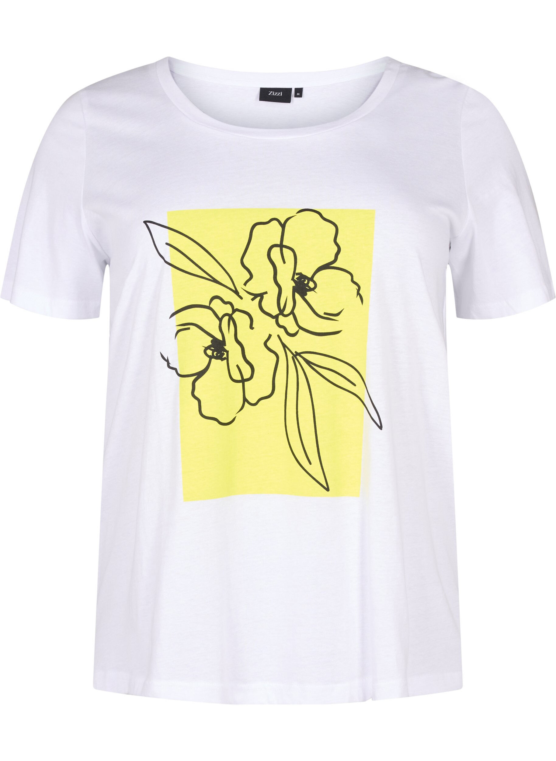 Zizzi Bomulds t-shirt med motiv, B. White w. Sulphur, Packshot image number 0