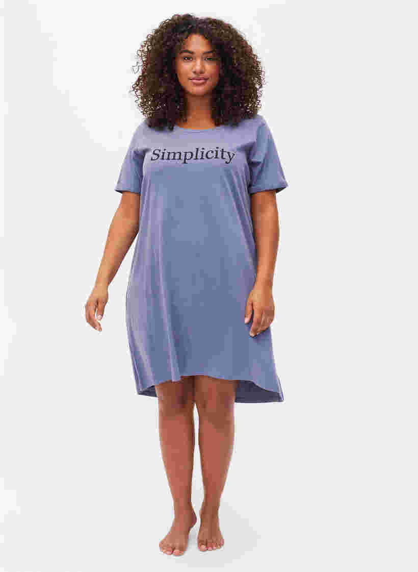 Kortærmet bomulds natkjole med tryk , Grey W. Simplicity, Model image number 2