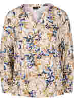 Bluse i viskose med blomsterprint, Ecru Flower, Packshot