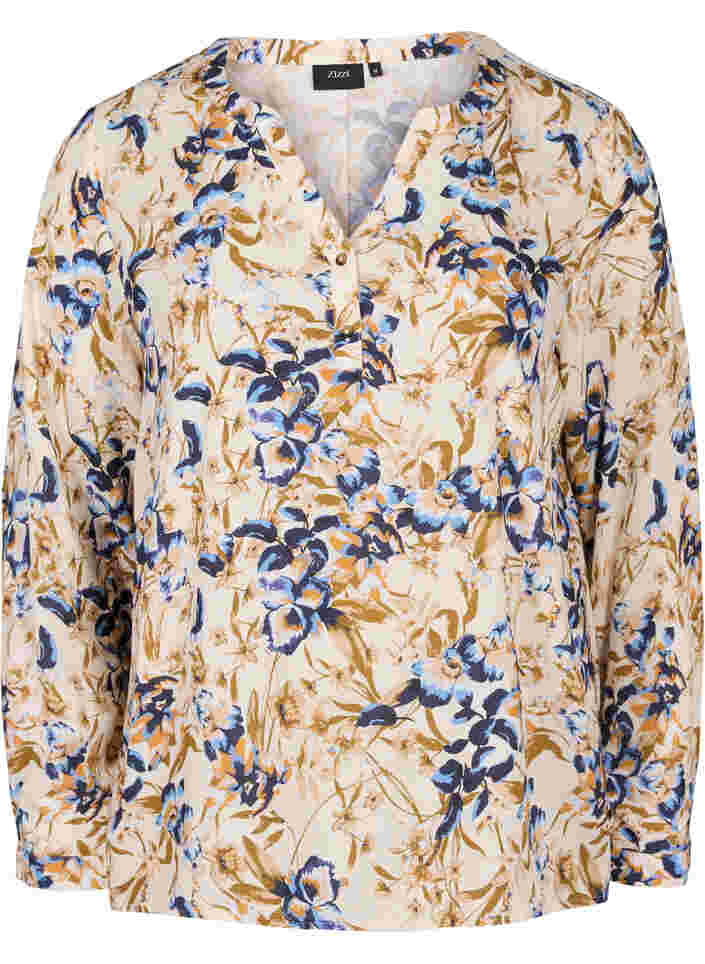 Bluse i viskose med blomsterprint, Ecru Flower, Packshot image number 0