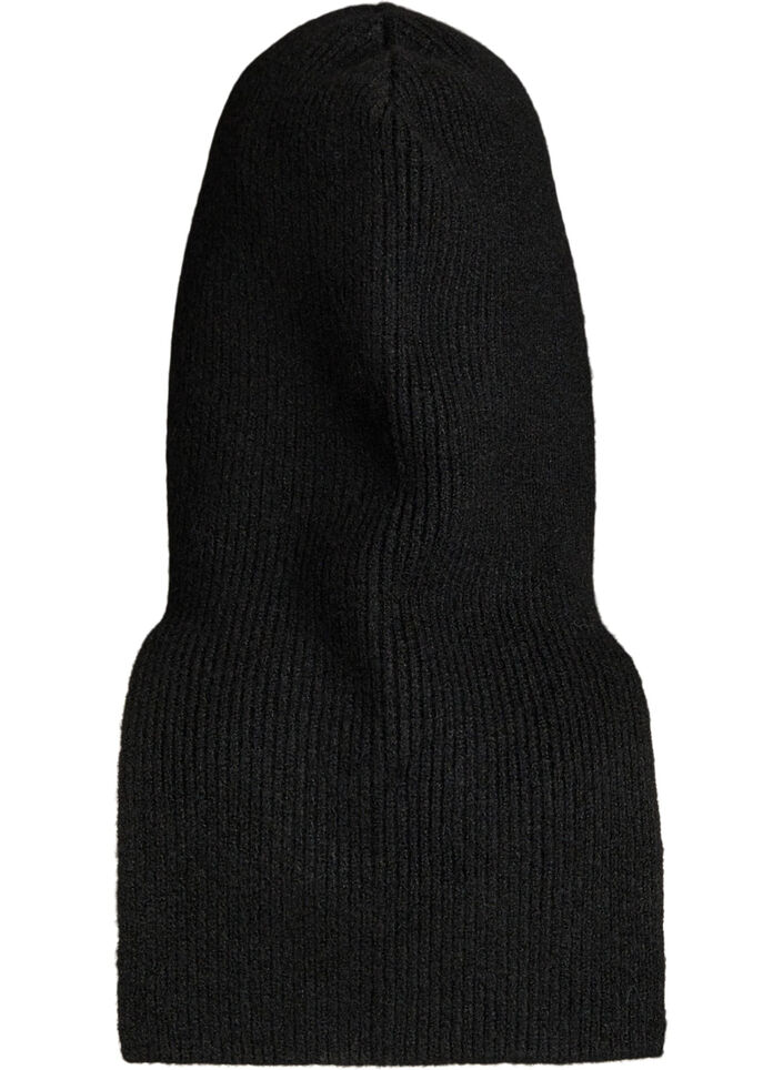 Ribstrikket balaclava med lynlås, Sort, Packshot image number 1
