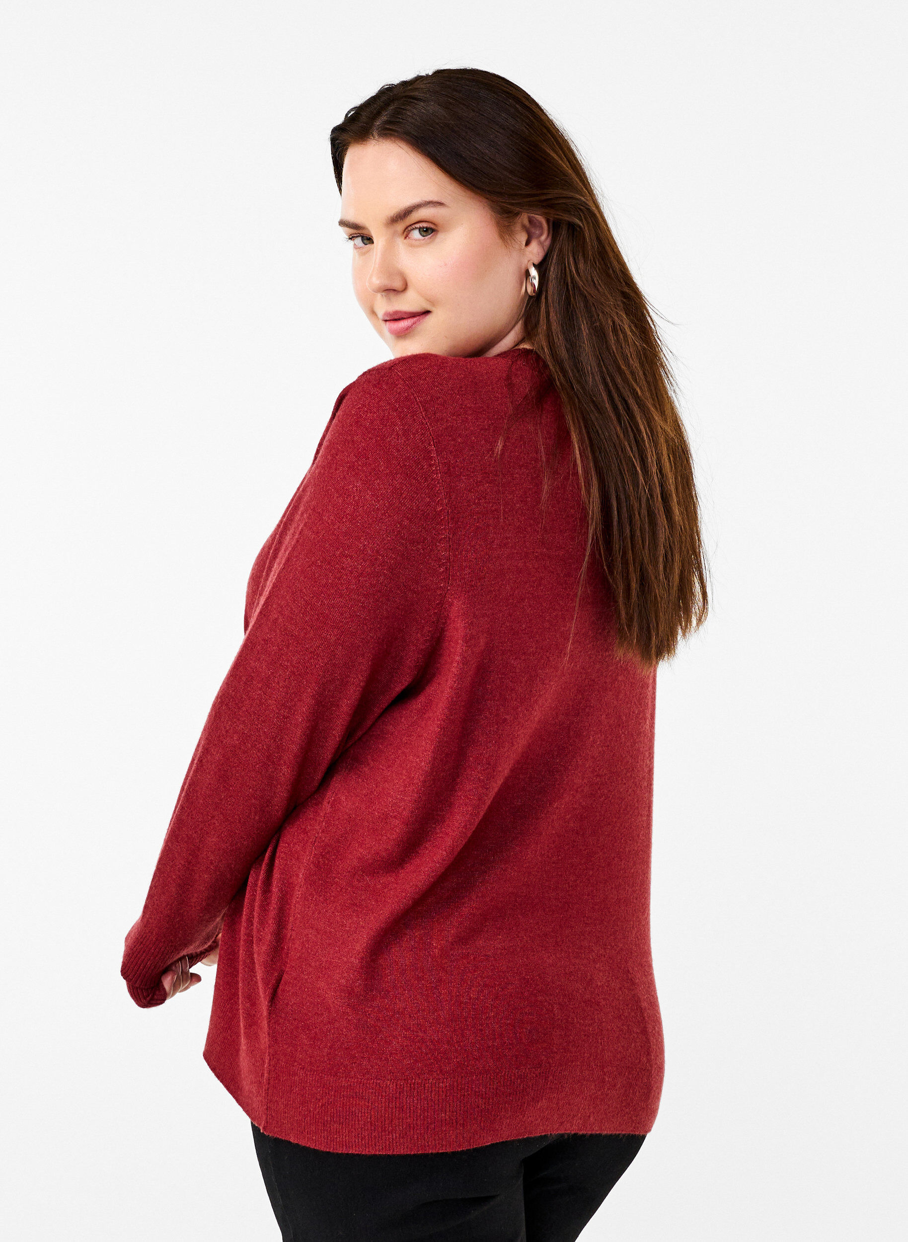 ZizziStrikbluse med rund hals, R&oslash;d, Model image number 2