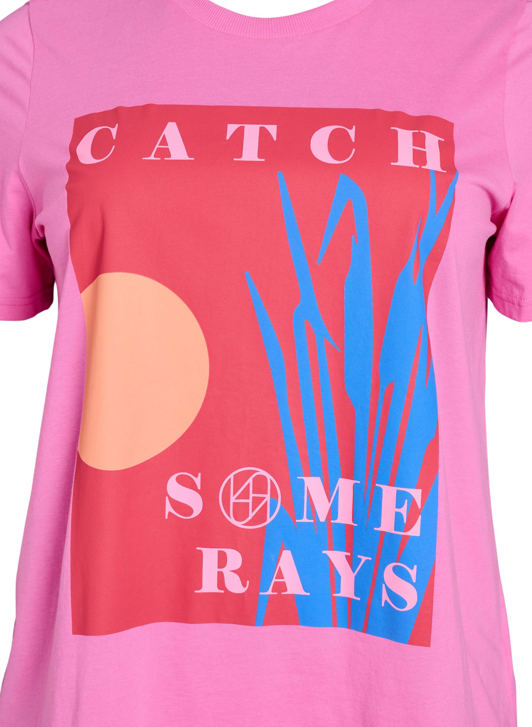 Zizzi T-shirt med grafisk sommermotiv, Lyser&oslash;d, Packshot image number 2