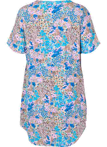 Mønstret kjole med snøredetaljer, Blue Rose Flower, Packshot image number 1