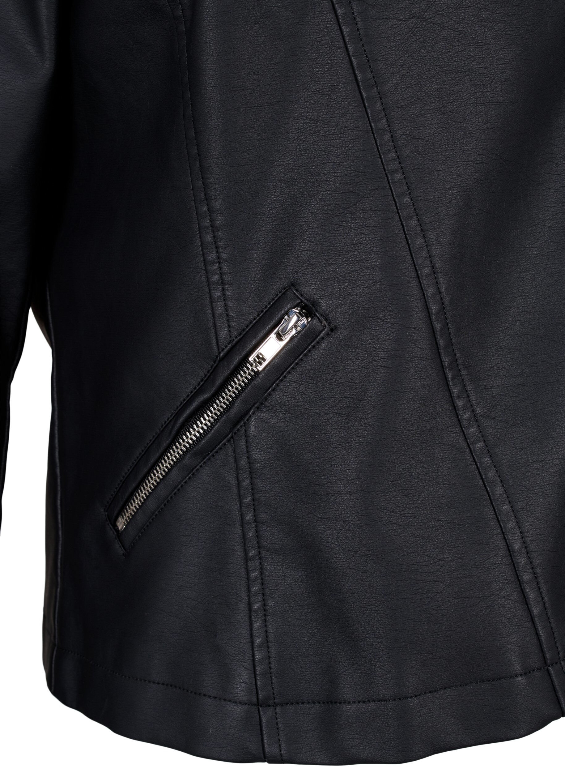 ZizziBikerjakke i imiteret l&aelig;der , Sort, Packshot image number 3