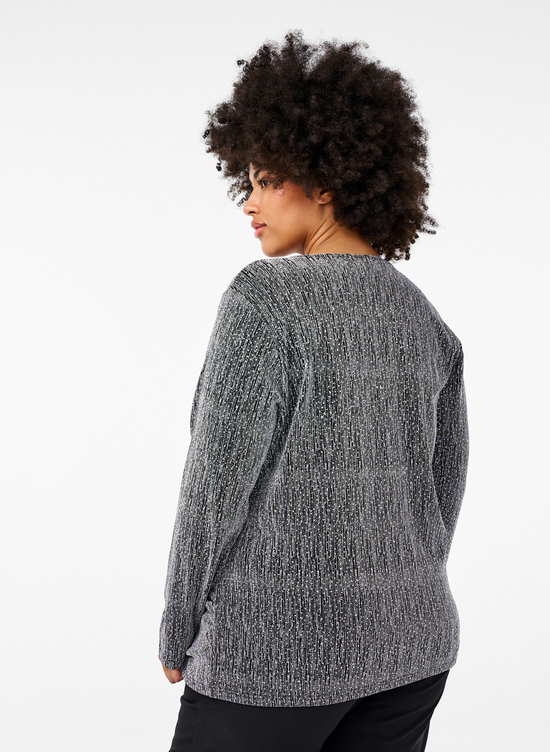 Zizzi Wraplook glitter festbluse, Sort, Model image number 2