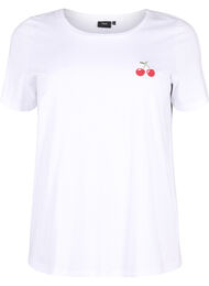 Bomulds t-shirt med broderet kirsebær, B.White CherryEMB.