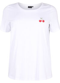 Bomulds t-shirt med broderet kirsebær