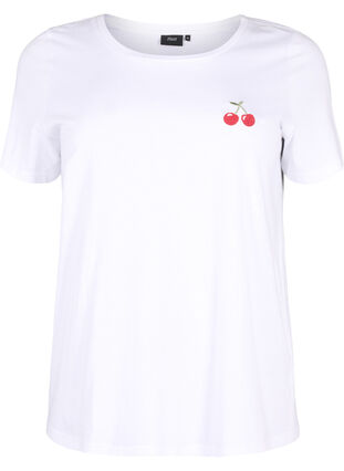 Bomulds t-shirt med broderet kirsebær, B.White CherryEMB., Packshot image number 0