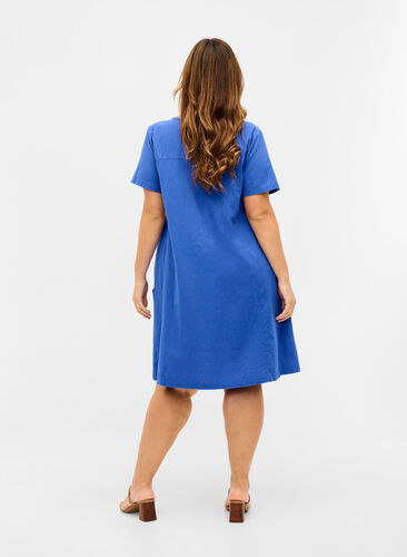 Kortærmet kjole i bomuld, Dazzling Blue, Model image number 1