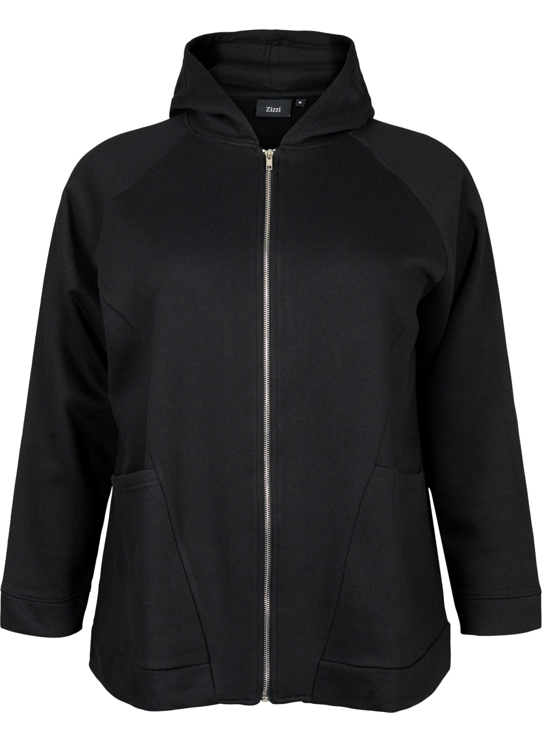 Zizzi Sweat cardigan med h&aelig;tte, Black, Packshot image number 0