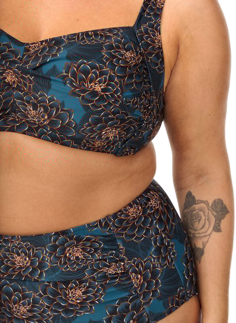 Bikini overdel med vattering og print, Bl&aring;, Model image number 2