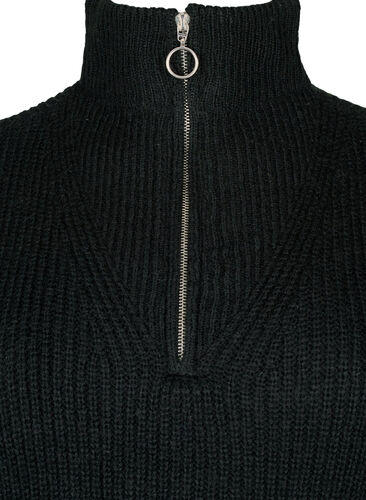 FLASH - Striktrøje med høj hals og lynlås, Black, Packshot image number 2