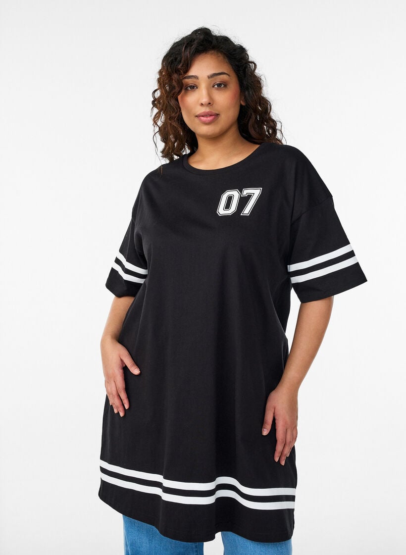 Kort t-shirtkjole med sporty detaljer, Sort, Model image number 0