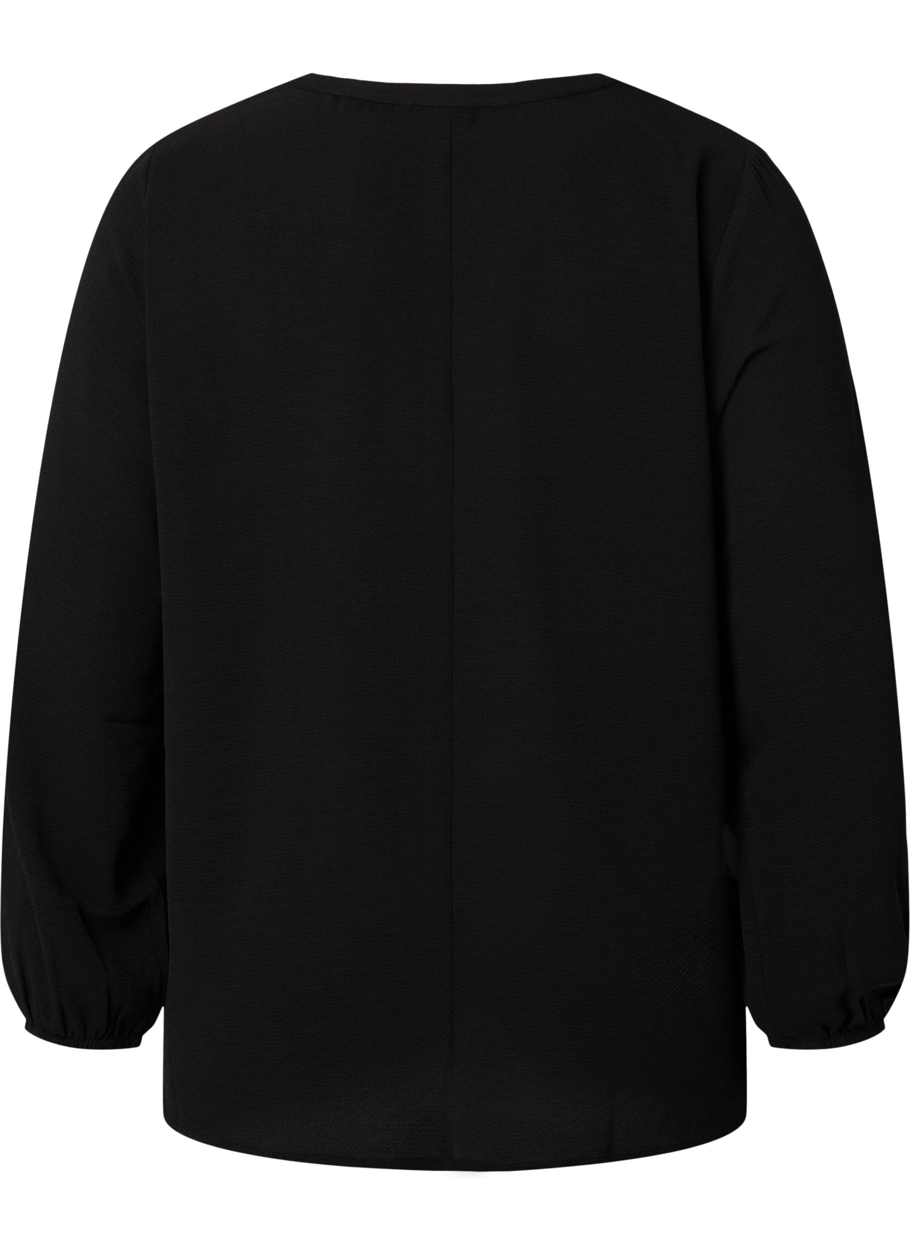 Zizzi Ensfarvet bluse med v-hals, Black, Packshot image number 1