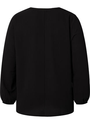 Ensfarvet bluse med v-hals, Black, Packshot image number 1