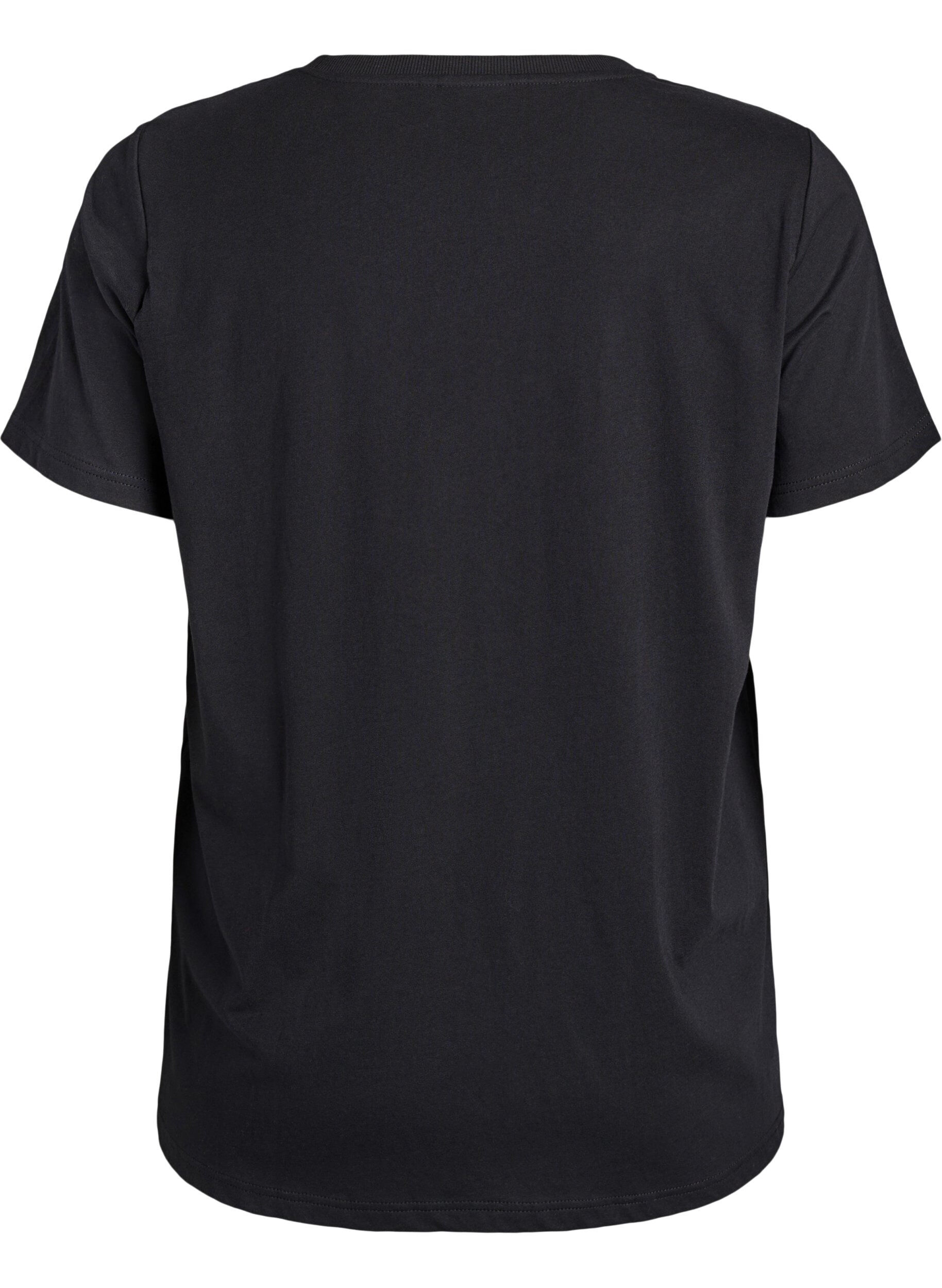 Zizzi Basic t-shirt i bomuld med skulderpuder, Sort, Packshot image number 1