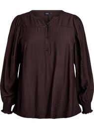 Viskosebluse med smock og rynkedetaljer, Brun