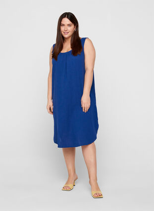 Ærmeløs bomulds kjole med a-form , Twilight Blue, Model image number 2