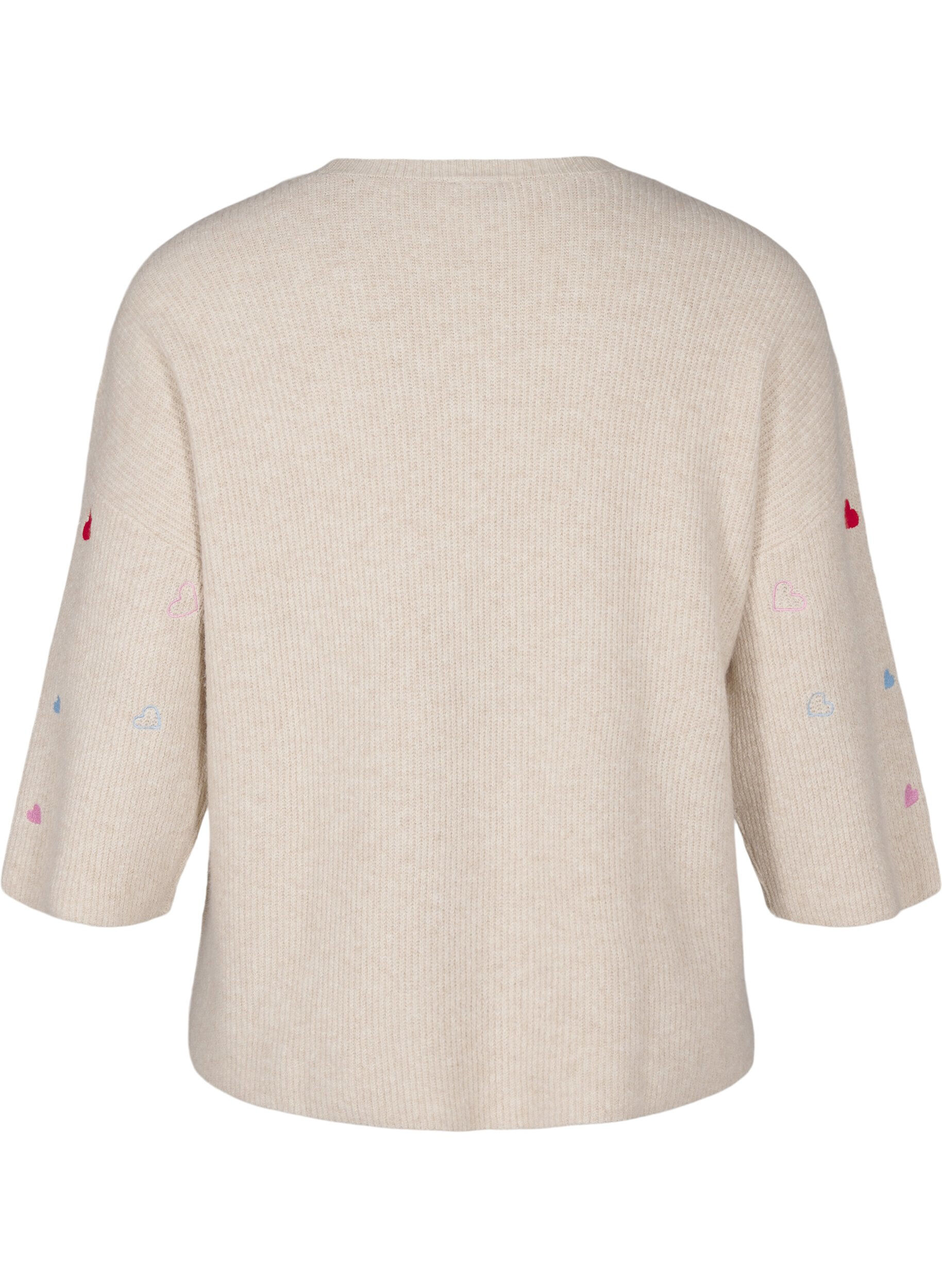 Zizzi Strikbluse med hjerter og 3/4 &aelig;rmer, Beige, Packshot image number 1