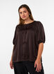 Satinbluse med sl&oslash;jfer og albuelange &aelig;rmer, Brun, Model image number 0