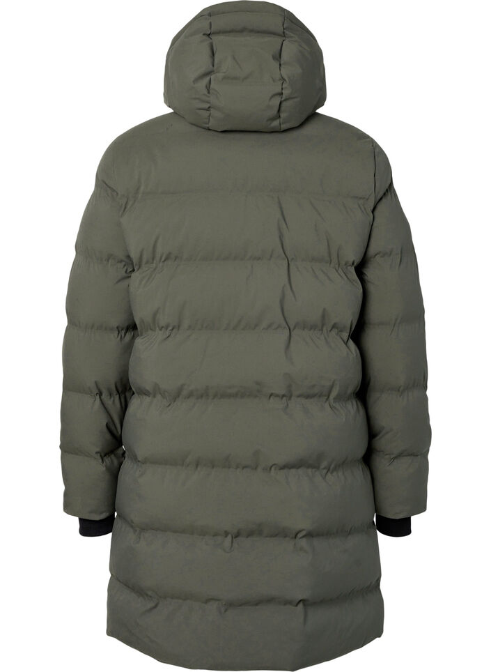 Pufferfrakke med h&aelig;tte og lommer, Gr&oslash;n, Packshot image number 1