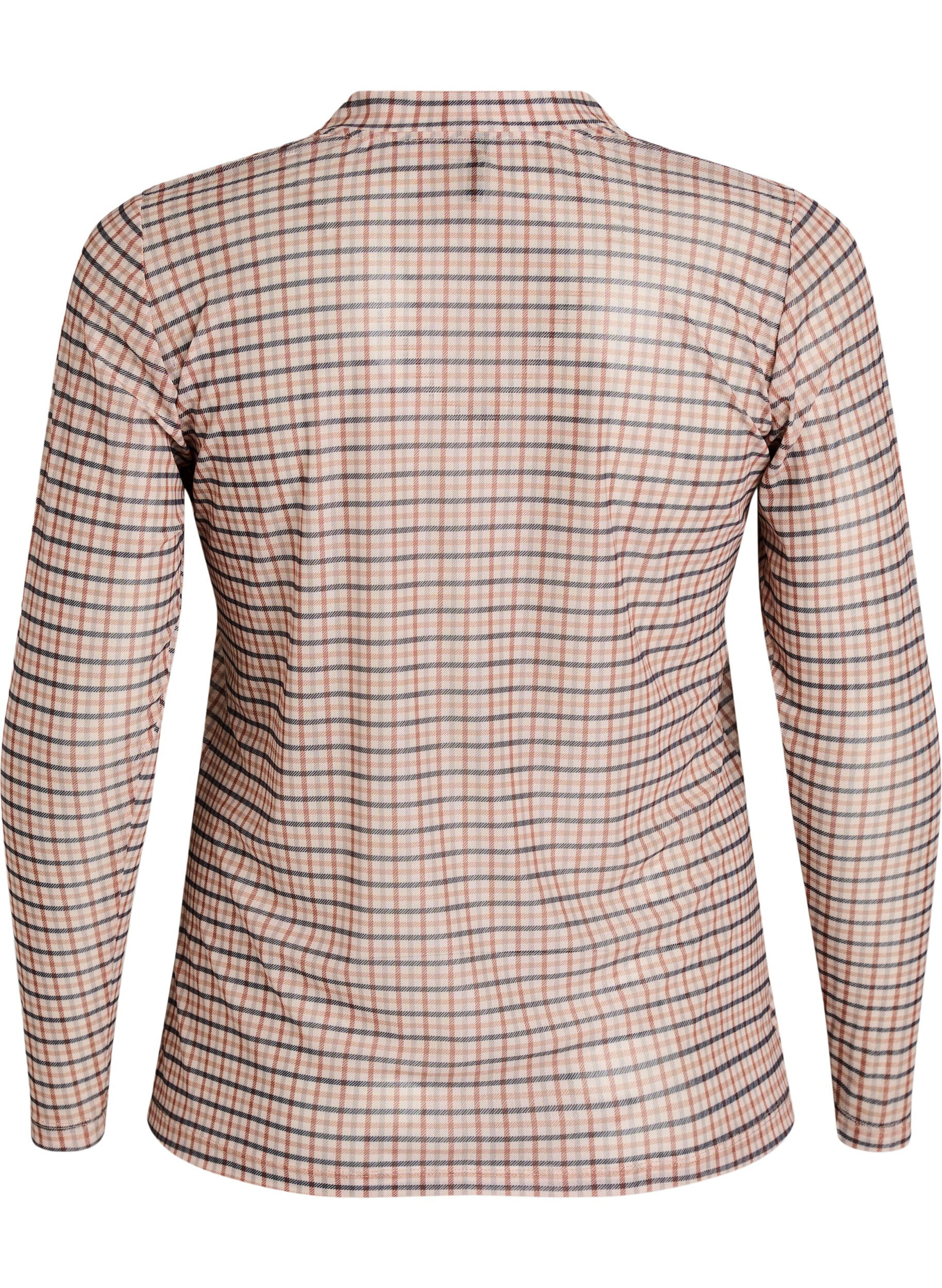 ZizziMesh bluse med ternet m&oslash;nster, Beige, Packshot image number 1