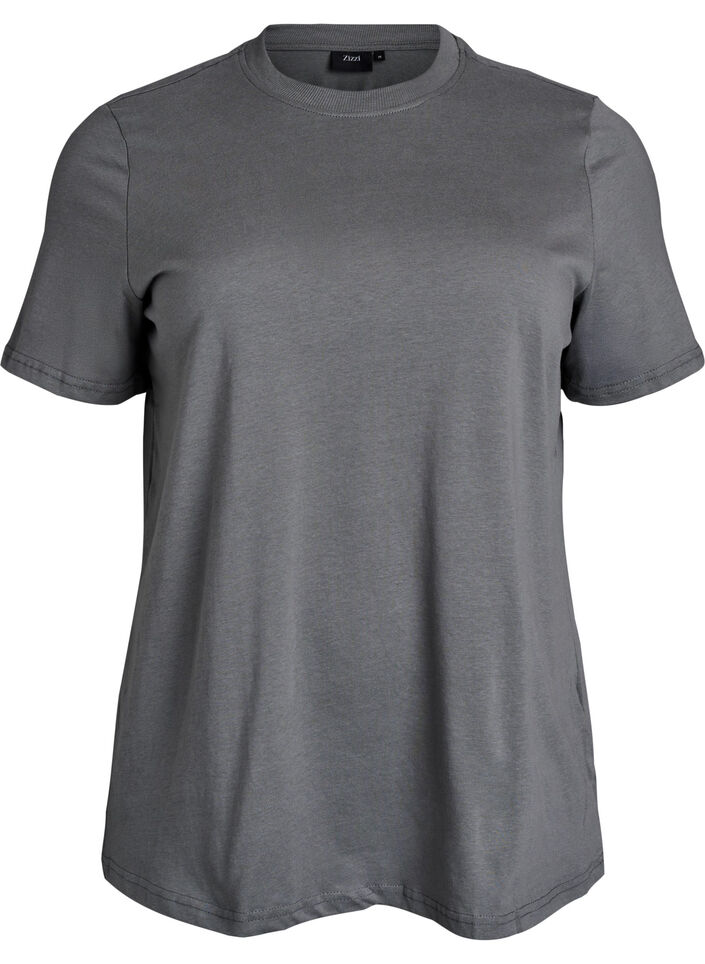 Basis t-shirt i bomuld med rund hals, Grå, Packshot image number 0