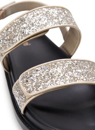 Glitter sandal med velcrolukning og bred pasform, Gold Glitter, Packshot image number 3