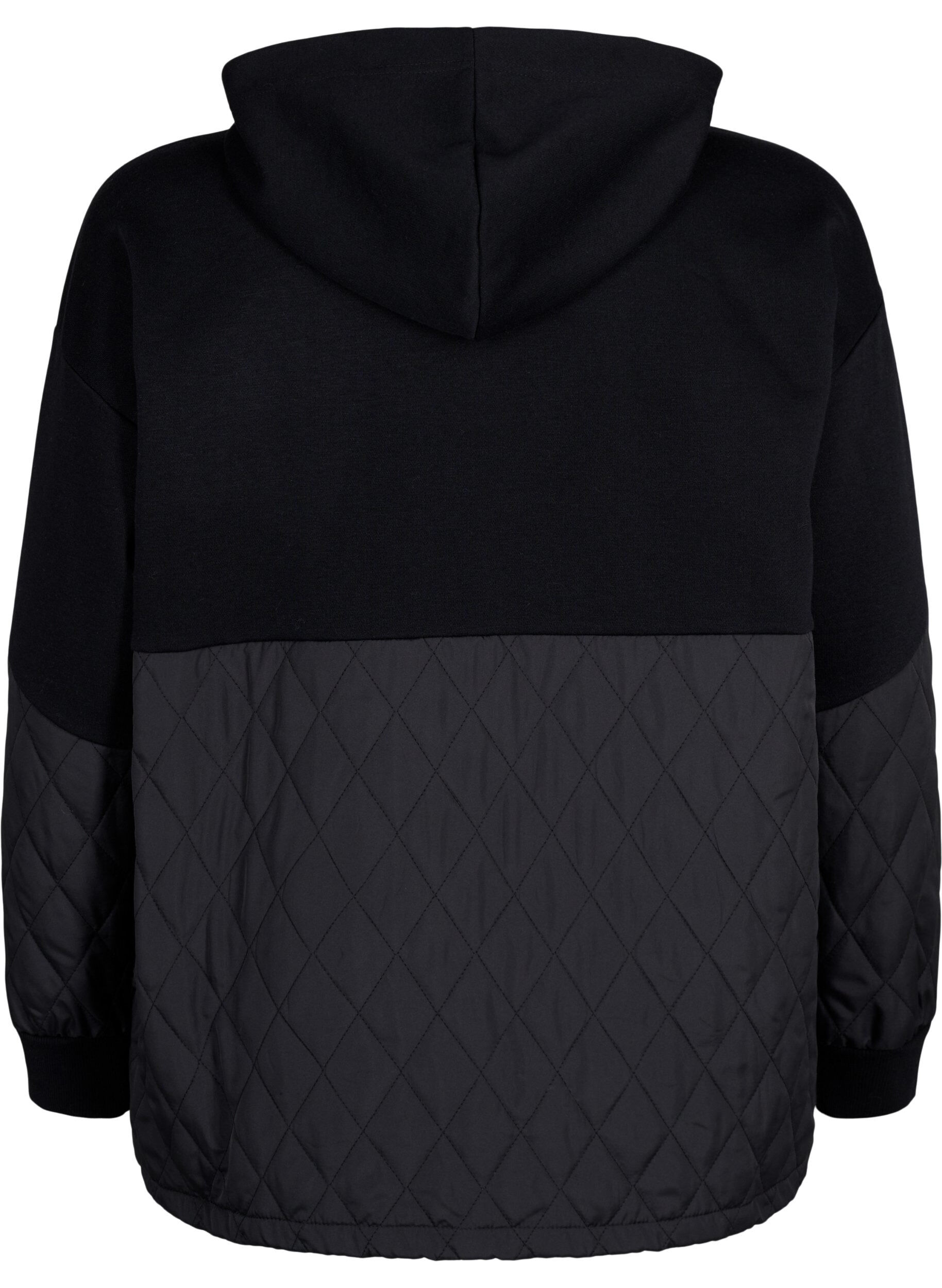 Zizzi Sweatshirt med h&aelig;tte og quilt, Black, Packshot image number 1