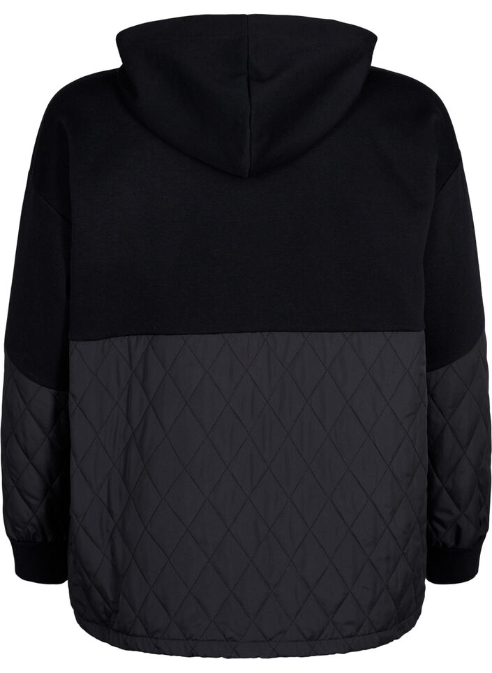 Sweatshirt med hætte og quilt, Black, Packshot image number 1