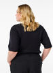 Ribbet jerseybluse med korte &aelig;rmer, Sort, Model image number 2