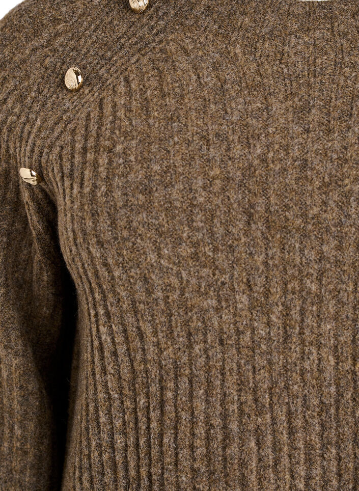 Ribstrikket sweater med dekorative knapper, Brun, Packshot image number 2