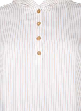 Kortærmet viskose tunika med hætte, White Natural Stripe, Packshot image number 2