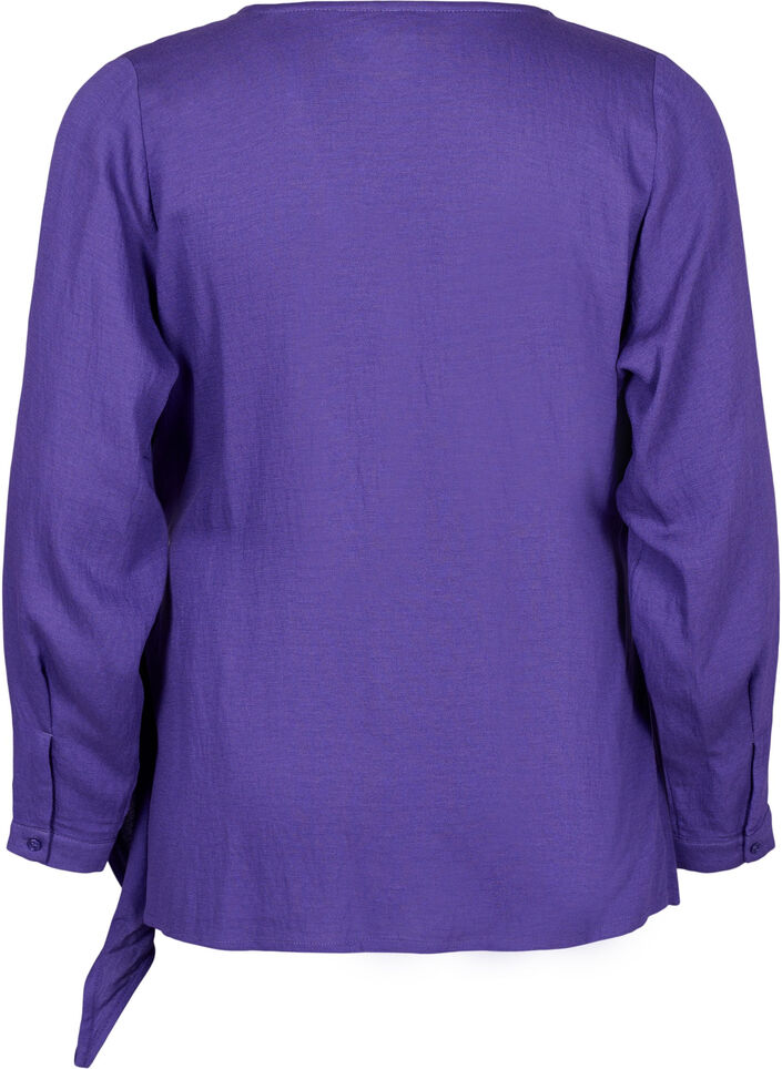 Langærmet bluse i viskose med wrap-look, Prism Violet, Packshot image number 1