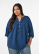Bluse i bomuldsmusselin med broderi anglaise, Bl&aring;, Model image number 0