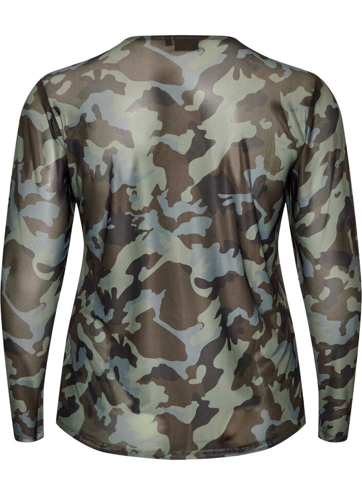 Meshbluse med print, Gr&oslash;n, Packshot image number 1