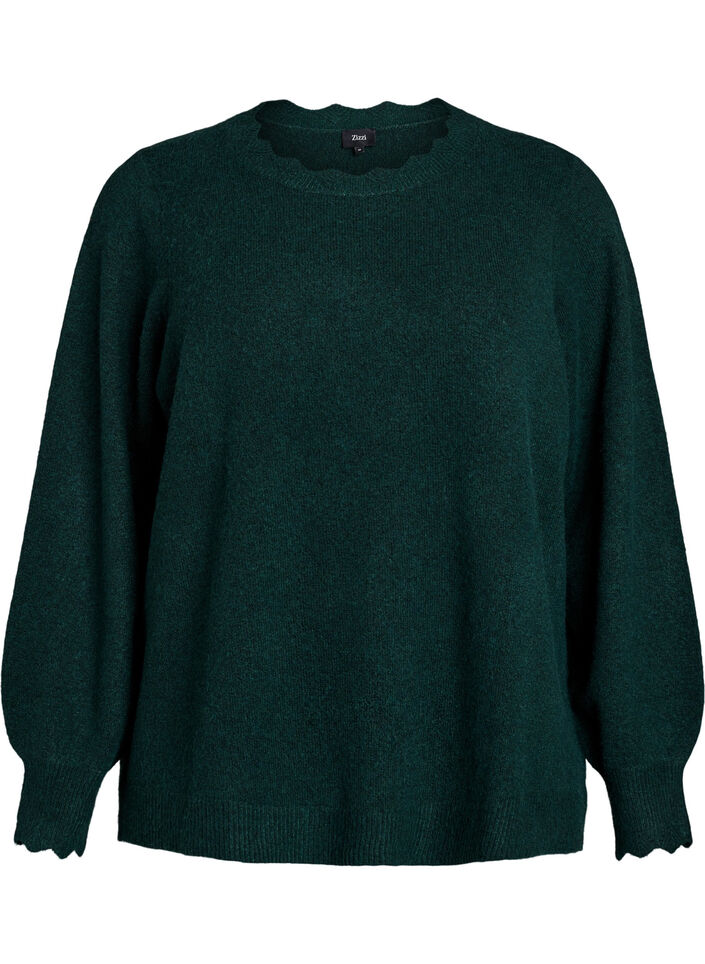 Strikbluse med b&oslash;lgekanter, Gr&oslash;n, Packshot image number 0